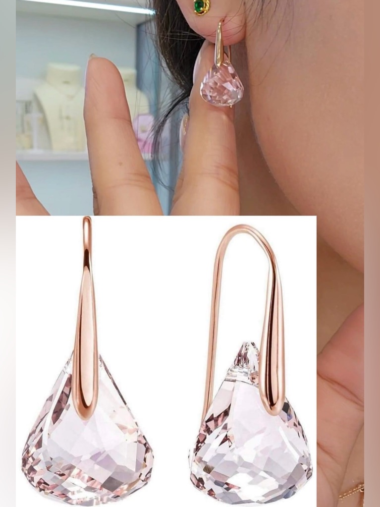 Pretty Authentic Swarovski Lunar Drop Earrings Pink 5528509 Brand New
